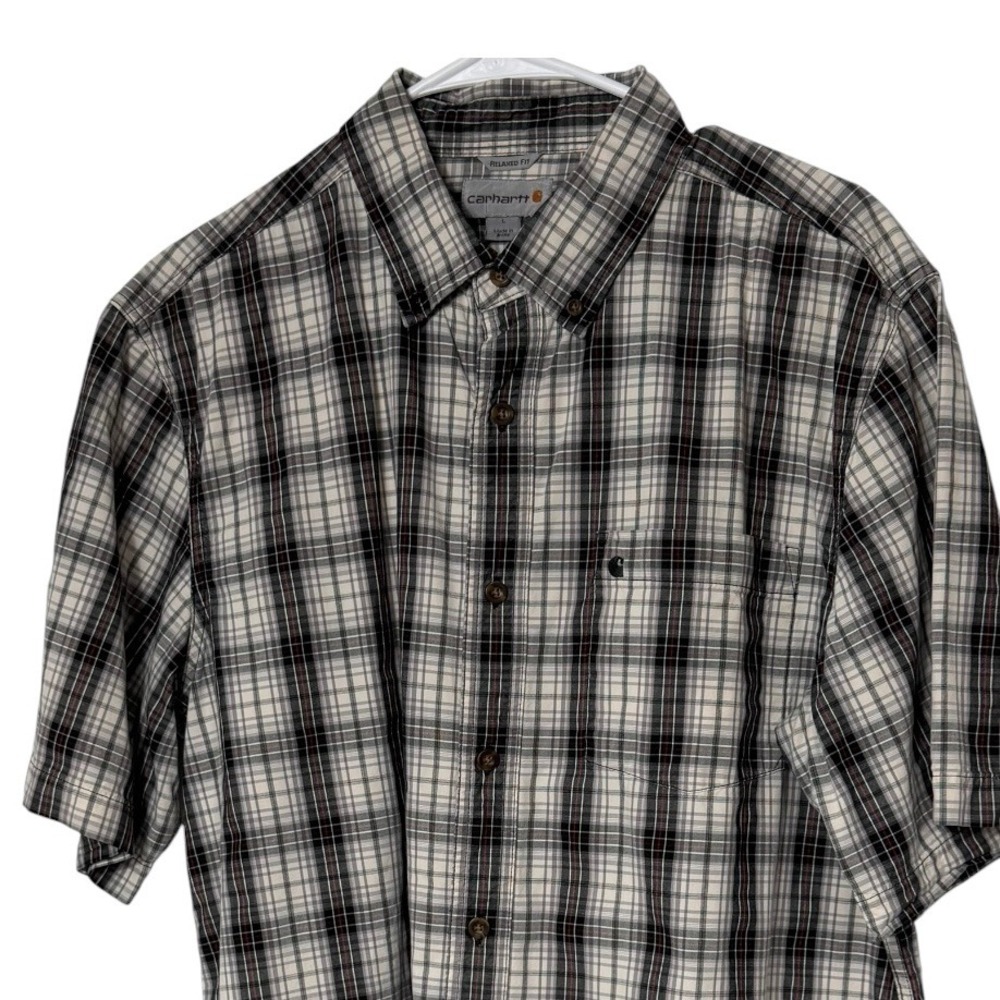 Carhartt Mens Relaxed Fit Plaid Short Sleeve Button Down Shirt Large 101552 001